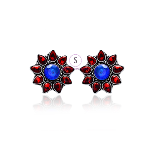 Rajasthani Handmade Silver Plated Red & <b>Blue</b> Stone <b>Studs</b> <b>Earring</b> For Women Statement Fashion Jewellery Gift For Wedding Party's - Product Image 4