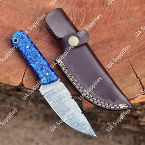 Couteau de chasse et de camping industriel DIY en acier Damas à lame pleine, manche en époxy, fourreau en cuir, forgé à la main, OEM ODM - Product Image 6