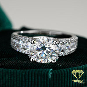 Elegant Moissanite Diamond Engagement <b>Ring</b> Round Cut Center Stone <b>Silver</b> Tone Bridal <b>Ring</b> Luxury <b>Statement</b> Jewelry For Women - Product Image 2