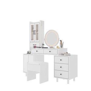 Toeletta Moderna Europea in Legno con Specchio Illuminato, Estensibile, per Camera da Letto e Uso Domestico, Realizzata in MDF - Product Image 3