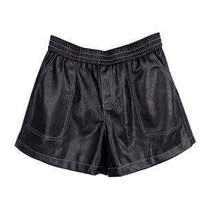 LUXE ATTIRE INDUSTRY Women <b>PU</b> Leather Skorts High Waist Elastic Waist Wide Leg Casual Knitted Loose Fit Custom Logo OEM - Product Image 4