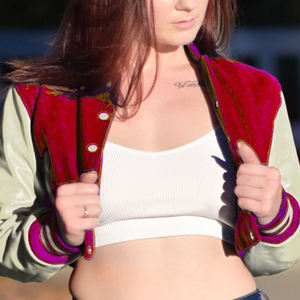 Veste courte universitaire pour femme, style Letterman, rouge et beige, avec manches en similicuir, vêtement d'extérieur décontracté, mode streetwear pour femme - Product Image 3