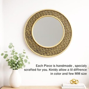 Acacia Wood Round Wall <b>Mirror</b> Copper Filigree - Handcrafted Wholesale - Product Image 3