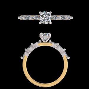 Anillo de compromiso de oro de 18k con diamante redondo de 1.00 quilates, banda de boda de oro amarillo de 14k con múltiples piedras, joyería fina para mujer - Product Image 3