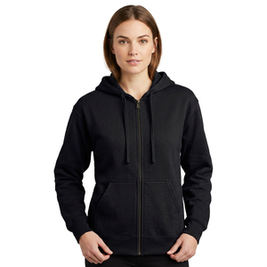 Sweat-shirt à capuche zippé noir pour homme en molleton de coton, coupe classique, couleur unie, idéal pour l'automne - Product Image 3