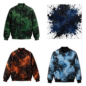 Chaqueta Varsity con Estampado por Sublimación, Mangas de Cuero Negro y Cierre de Botones a Presión para Ropa de Calle Masculina - Product Image 6