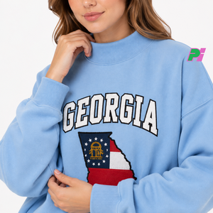 Sudadera de cuello alto Georgia para mujer, negra, con mapa del estado bordado, corte oversize, para otoño - Product Image 6