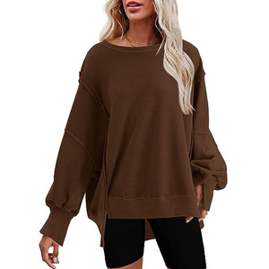 Sudadera de Mujer Oversize con Hombros Caídos, Manga Larga, Color Liso, Tejido Asimétrico, Cuello Redondo, Estilo Casual, para Otoño - Product Image 2