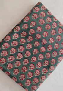 Green Hand Block Printed Cotton Fabric Floral Buti Pattern Indian Handmade Cotton Fabric Traditional Jaipuri Print Material - Product Image 3