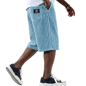 Pantalones Cortos Casuales para Hombre, Tejido Acanalado, Bordados, Elásticos, Cintura Media, Color Sólido, Cómodos, Transpirables, Estilo Vintage, Secado Rápido - Product Image 6