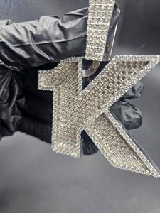 Pendentif unisexe style hip-hop en argent 925 avec lettre K, moissanite et incrustation de strass en cristal, cadeau - Product Image 6