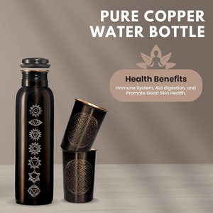 Black Copper Water Bottle and Glass Set Premium Drinking Set for Healthy Water <b>Storage</b> and Daily Use - Product Image 4