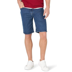 Shorts de Mezclilla Personalizados de Calidad Superior, Color Azul Medio, Algodón Tejido, Dobladillo Liso Regular, Cinco Bolsillos Estándar, Corte hasta la Rodilla - Product Image 1
