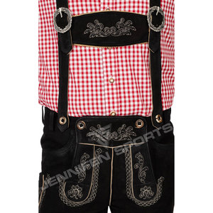 Nouvelles Lederhosen bavaroises noires courtes avec bretelles, shorts en daim de chèvre de haute qualité pour hommes, pour l'Oktoberfest - Product Image 3