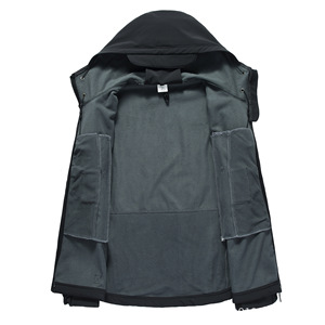 Veste longue en polaire enduite pour homme, coupe-vent, fermeture éclair en polyester, coupe classique, style vêtements de travail d'hiver - Product Image 3