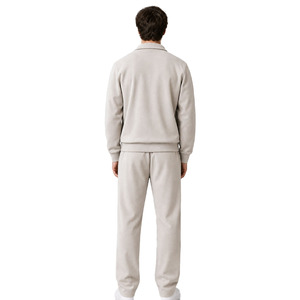 Premium Knitted Cotton Men's Two Piece <b>Zipper</b> <b>Jacket</b> and Wide Leg Pant Custom Logo Breathable Fleece Hoodies Sets Manufacturer - Product Image 4