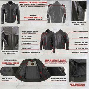 Blouson de moto Cruiser en cuir de buffle noir premium pour homme 2025, protection CE Armort, taille 5X-Large, vêtements de course automobile - Product Image 2