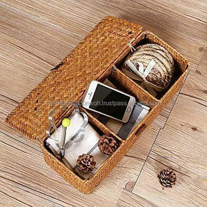 Wholesale Price Seagrass Divider Box Organizer <b>Baskets</b> 3-Tier Minimalist Design <b>Cutlery</b> Storage <b>Basket</b> for Home Hotel Restaurant - Product Image 3