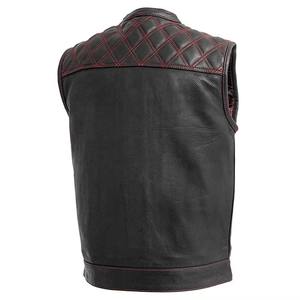 Leather Motorcycle Biker Vest with Custom Embroidery Breathable Summer Outer Wear Club Style - Product Image 3