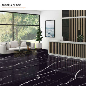 Azulejos de porcelana premium pulidos con efecto espejo de 600x1200 mm, color Austria Black con acabado de alto brillo, azulejos de 60x120 cm para dormitorios y habitaciones de lujo. - Product Image 1
