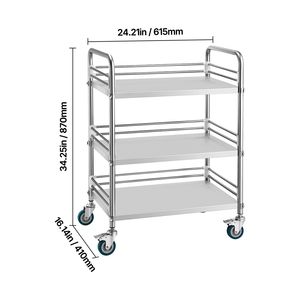 Carrello da Laboratorio a 3 Ripiani in Acciaio Inossidabile Resistente, Carrello di Servizio per Cliniche con Ruote Bloccabili, Mobile per Ospedali - Product Image 4