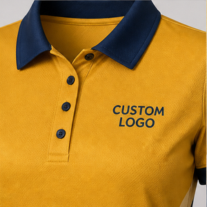 Polo Personalizado para Mujer en Amarillo Mostaza y Azul Oscuro con Diseño Chevron, de Secado Rápido, Transpirable, Manga Corta, Uniforme para Equipo de Golf WPS-0860 - Product Image 5