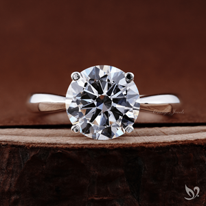 Anillo de compromiso solitario con diamante redondo de 3 quilates cultivado en laboratorio, diseño de tallo pellizcado en oro blanco de 10K, anillo de lujo. - Product Image 1