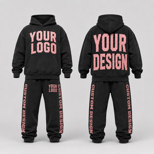 Men's <b>Black</b> Hooded Tracksuit Set Custom Logo Print Full Sleeve Streetwear Sweatshirt and <b>Pants</b> Loose Fit 100% Cotton Autumn Wear - Product Image 4