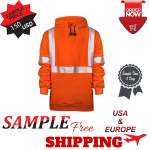 Sudadera con Capucha Reflectante de Alta Visibilidad Naranja, Impermeable, con Logotipo ANSI CLASE 3, Ropa de Trabajo con Bolsillo para Trabajadores de Carreteras y Construcción - Product Image 4