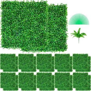 Pannelli di Siepe Artificiale in Bosso 25x25 cm, 24 Pezzi, Resistenti ai Raggi UV, Pannello Verde per Parete, Sfondo in Erba Artificiale - Product Image 1