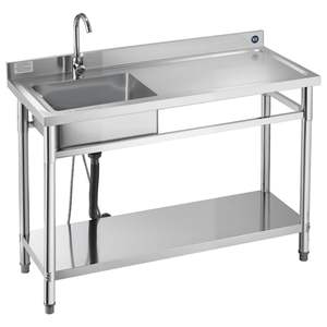 <b>Free</b> <b>Standing</b> Single Bowl Commercial <b>Kitchen</b> Sink Stainless Steel Utility Right Basin Workbench Hot/Cold Water Pipe 47x19.7x37 - Product Image 1