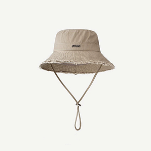 <b>Summer</b> Rose Washed Large Eaves Vacation Fur Edge Chic Hanging Rope Sun logo Cotton Bucket <b>Hats</b> Women Outdoor Bucket <b>Hats</b> - Product Image 5