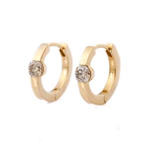 18K Gold Chunky Hoop <b>Stud</b> <b>Earrings</b> with <b>Turquoise</b> and Diamond Accents - Product Image 5