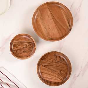 Plateau de service en bois d'acacia naturel pour apéritifs de restaurant, plateaux de service en bois massif, plateaux décoratifs en bois. - Product Image 4