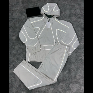 Ensemble survêtement coupe-vent d'hiver pour homme, style urbain, grande taille, en tissu de coton tricoté, avec poignets et manches imprimés, respirant et décontracté - Product Image 2