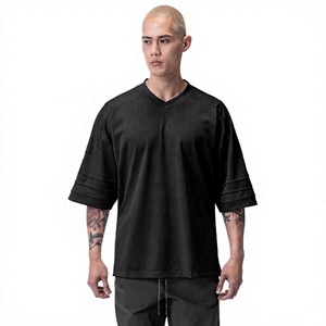Camiseta de Baloncesto Negra con Cuello en V para Hombre, Manga Tres Cuartos, Malla Transpirable, 100% Poliéster, Corte Holgado, Ropa para Adultos - Product Image 5