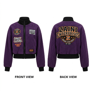 Chaqueta Corta de Mujer, 320 GSM, Polar Sherpa, Color Morado, Premium, Suave y Cálida, Bordado Personalizado, Estampado Chenille, OEM, ODM - Product Image 1