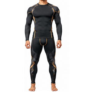 Ensemble de survêtement de sport pour hommes : T-shirt à manches longues et leggings respirants et extensibles pour la course, la gym et l'entraînement - Product Image 1
