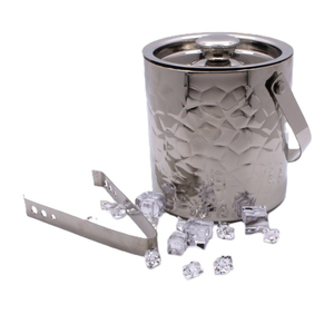 Seau à glace de luxe en acier inoxydable martelé avec couvercle et pince, double paroi isolée, pour bar à domicile - Product Image 1