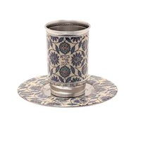 Ensemble de coupes Kiddush bleu marine en aluminium moderne avec décorations filigranées – Cadeau Judaica contemporain pour la vente en gros