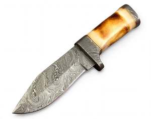 Couteau de camping artisanal en acier Damas, manche en os naturel, garde en Damas - Product Image 5