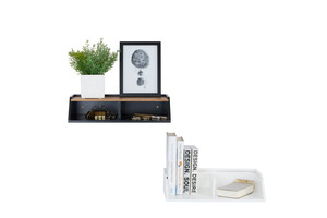 Black Colour Scandinavian Modern Durable MDF <b>Wall</b> Mounted Shelved <b>Unit</b> with Oak Veneer Finishing for Home Display - Product Image 3