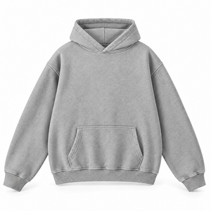 Heather <b>Grey</b> 100% Cotton Oversized Breathable Hoodie <b>Men's</b> Drop Shoulder Pullover <b>Sweatshirt</b> Solid Casual Top Kangaroo Pocket - Product Image 1