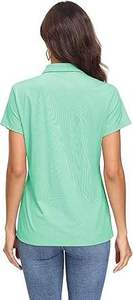 Polo ajusté pour femme de haute qualité, 100 % coton, col en V, à bon prix, avec logo imprimé superposé - Product Image 4