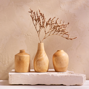 Vase à fleurs décoratif en bois 100% naturel, 3 pièces de différentes tailles, vases décoratifs minimalistes pour table, vase à fleurs en bois - Product Image 6