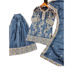 Conjunto de Traje Sharara para Mujer de Diseñador, Bordado con Lentejuelas, Codificación de Trabajo, Elegante y a la Moda - Product Image 1