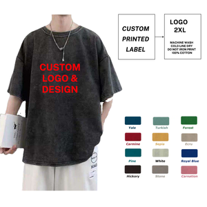 T-shirt Homme Premium 220g en Jersey Polyester/Coton, Logo Avant, Vintage, Délavé à la Pierre, Coupe Boxy, Uni, Streetwear, Effet Acide, Modèle Vierge - Product Image 3