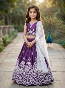 Shoryam mode filles violet brodé parole longueur Lehenga Choli enfants indien traditionnel ethnique robe de soirée de mariage ensemble - Product Image 5