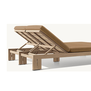 Chaise longue double en teck, cadre écologique, dossier réglable, mobilier haut de gamme pour extérieur, bord de piscine, villa, personnalisable - Product Image 6