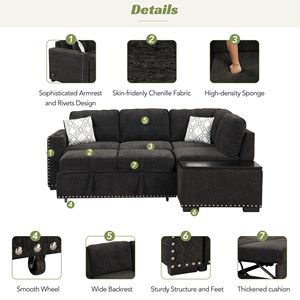 Divano letto componibile a L da 213 cm con porta USB, prese di corrente, portabicchieri e chaise longue contenitore - Livi - Product Image 5